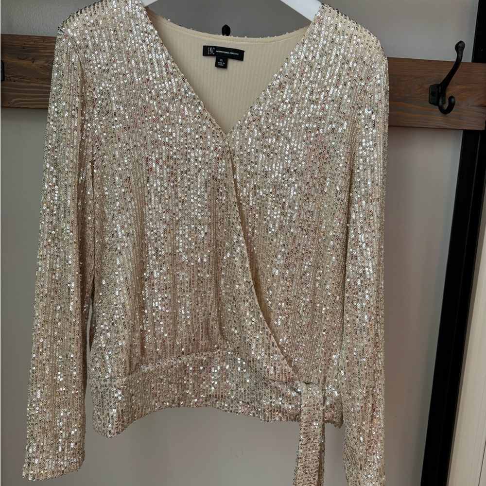 Elegant formal full sequined I.N.C International Concepts long sleeve